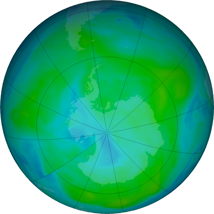 Antarctic ozone map for 23 January 2018